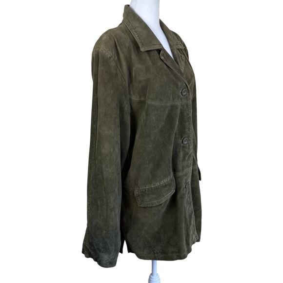 Jessica Holbrook Vintage Olive Green Thigh Length Suede Jacket Button Front - Picture 6 of 16